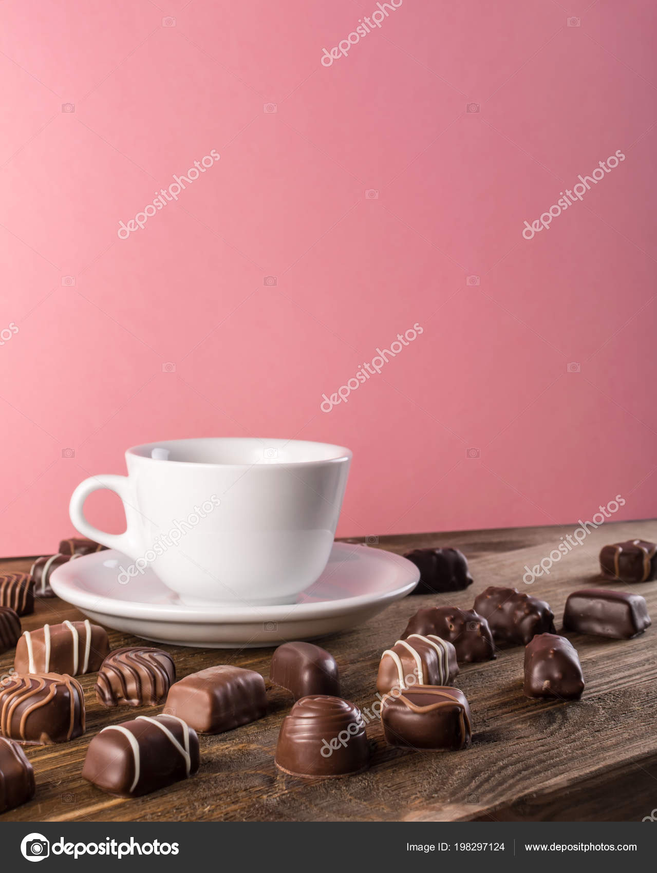 Beautiful Creative Chocolate Sweets Wooden Background Mix Chocolates Coffee Cup Stock Photo Image By C Oksana6299956 198297124