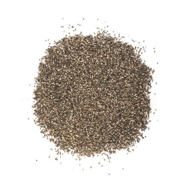 Chia Tohumları Yığını Beyaz Arkaplanda İzole Edildi. Salvia Hispanica Superfood Top View olarak da bilinir.