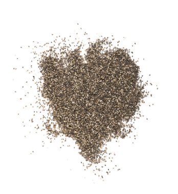 Chia Tohumları Yığını Beyaz Arkaplanda İzole Edildi. Salvia Hispanica Superfood Top View olarak da bilinir.