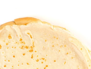 İnce krep veya beyaz arka plan üzerinde üstten görünüm izole Tortilla. Taze ev yapımı krep veya metin alanı olan Lay düz gözleme