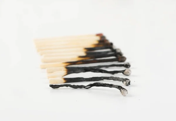 Different Stages Match Sticks Burning Safety Matches White Paper Macro — Stock Photo, Image