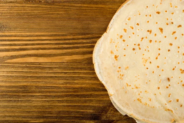 Thin Pancakes Atau Tortilla Pada Wooden Table Background Top View — Stok Foto
