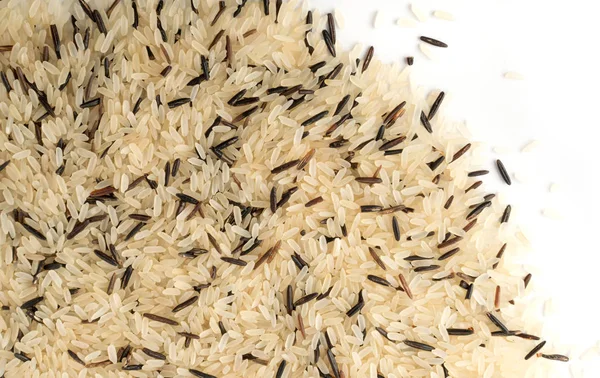 Mix of Raw Black Wild Rice and Parboiled White Rice Top View. Background or Pattern with Healthy Dietetic Canada Rice