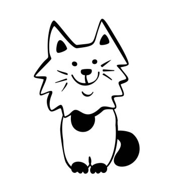 El çekilmiş siyah beyaz basit Doodle kedi simgesi. Vektör çizimi illüstrasyon izole