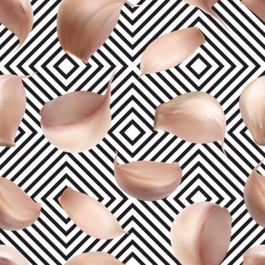 Arka plan üstten görünüm üzerinde gerçekçi sarımsak Seamless modeli. Vektör 3d çizim