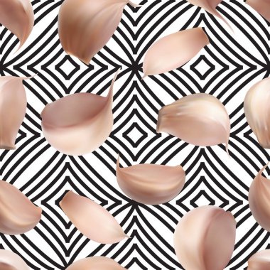 Arka plan üstten görünüm üzerinde gerçekçi sarımsak Seamless modeli. Vektör 3d çizim