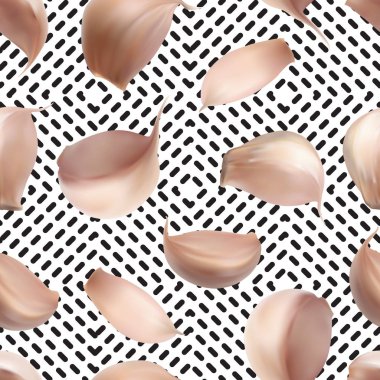 Arka plan üstten görünüm üzerinde gerçekçi sarımsak Seamless modeli. Vektör 3d çizim