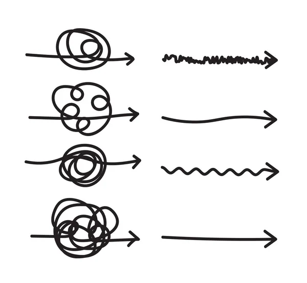 Multi Directional Irkál Őrült Nyilak Mint Illusztráció Brainstorming Összetettsége Kellemetlen — Stock Vector