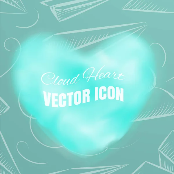 Icône Vectorielle Réaliste Coeur Nuage Sur Fond Bleu Beau Symbole — Image vectorielle