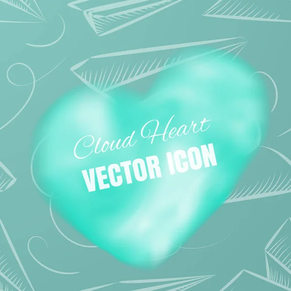 Icône Vectorielle Réaliste Coeur Nuage Sur Fond Bleu Beau Symbole — Image vectorielle