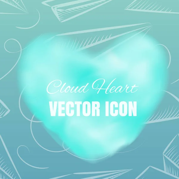 Icône Vectorielle Réaliste Coeur Nuage Sur Fond Bleu Beau Symbole — Image vectorielle