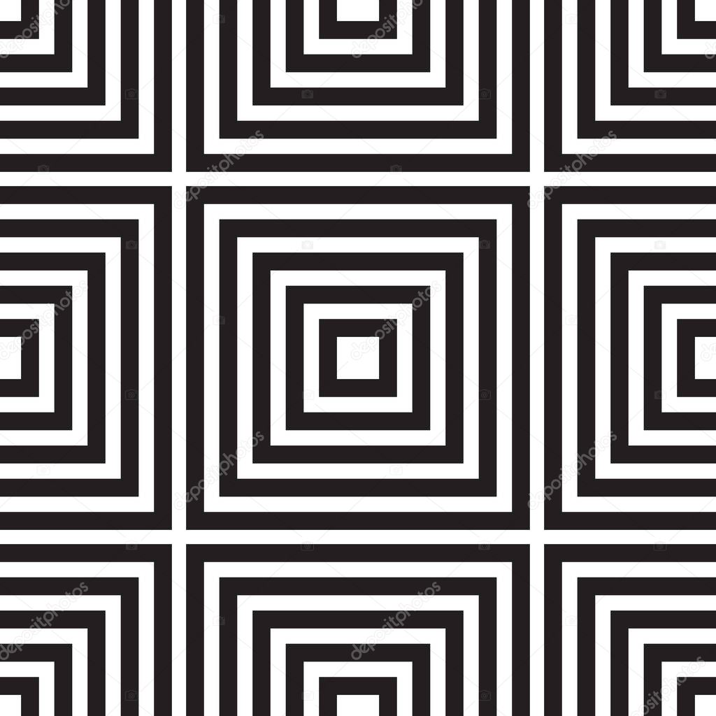 Abstract seamless pattern with rhombus and squares. Black and white endless romb background. Classic repetitive geometric vector illustration