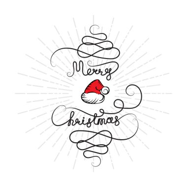 El ile yeni yıl arka plan mutlu Noeller sürekli metin çizilmiş. Vintage tarzı vektör kroki