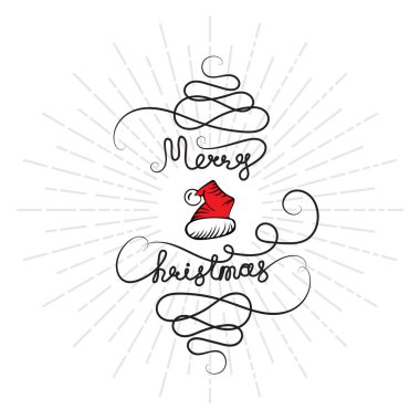 El ile yeni yıl arka plan mutlu Noeller sürekli metin çizilmiş. Vintage tarzı vektör kroki