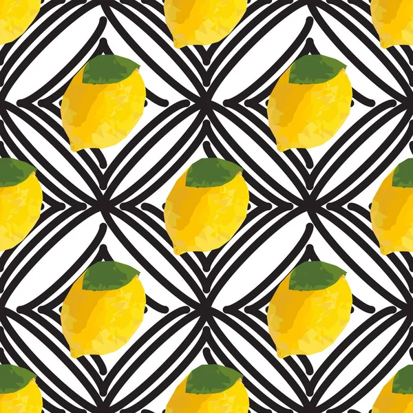 Modèle Sans Couture Citron Avec Effet Mosaïque Texture Polygonale Jaune — Image vectorielle