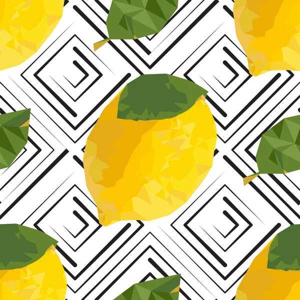 Lemon Seamless Pattern Con Effetto Mosaico Texture Frutta Tropicale Gialla — Vettoriale Stock