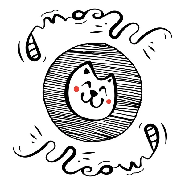 Hand Drawn Black White Simple Doodle Cat Icon Vector Sketch — Stock Vector