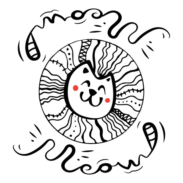 Рисунок Черно Белой Simple Doodle Cat Icon Векторный Рисунок Печати — стоковый вектор
