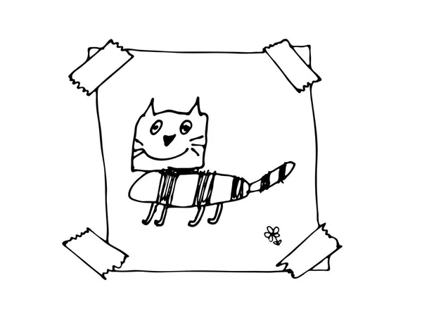白い背景で隔離の猫と手描き落書きベクトル紙フレーム — ストックベクタ