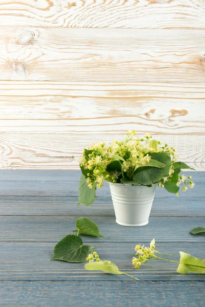 Fiori Tiglio Sfondo Legno Bellissimo Mazzo Estivo Sopra Struttura Della — Foto Stock