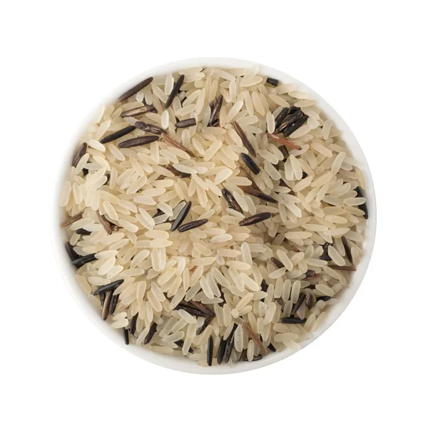Yığın ham siyah yabani pirinç ve kaynatılmış beyaz Bio izole pirinç üstten görünüm
