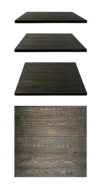 Beyaz arka plan üzerinde izole ahşap tablolar kümesi. Boş siyah ahşap Resepsiyon en iyi koleksiyonu ürün reklam için