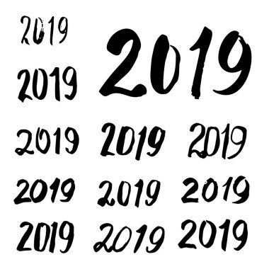 Vintage mürekkep neşeli Noel ve mutlu yeni yıl set 2019 tebrik kartı hat kabataslak. Elle çizilmiş vektörel yazı tipi numaraları koleksiyonu Çin tarzı yazı