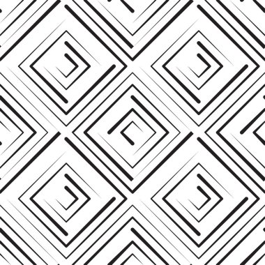 Rhombus ve kareler ile soyut seamless modeli. Siyah ve beyaz sonsuz romb arka plan. Klasik tekrarlayan geometrik vektör çizim