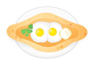 Ev yapımı acaralı Khachapuri peynir ve çiğ yumurta ve beyaz arka plan üzerinde izole tereyağı ile vektör çizim