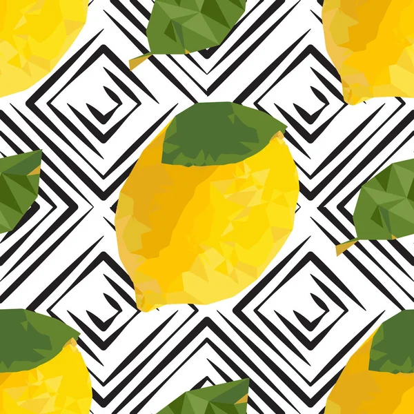 Lemon Seamless Pattern Con Effetto Mosaico Texture Frutta Tropicale Gialla — Vettoriale Stock