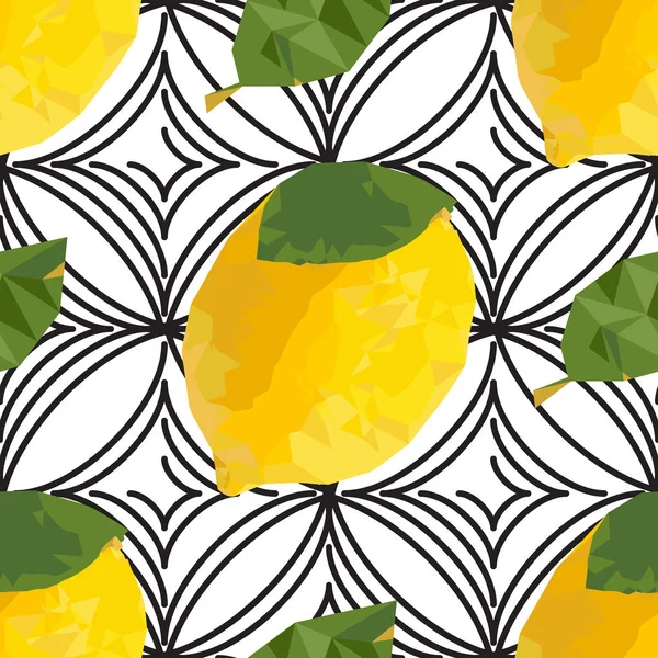 Lemon Seamless Pattern Con Effetto Mosaico Texture Frutta Tropicale Gialla — Vettoriale Stock