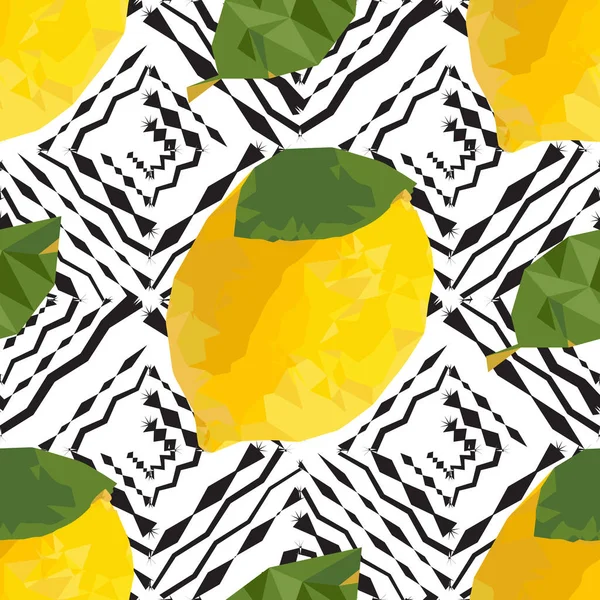 Limon Mozaik Etkisi Ile Seamless Modeli Poligonal Sarı Tropikal Meyve — Stok Vektör