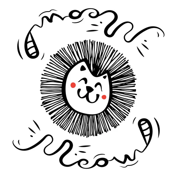 Mão Desenhado Preto Branco Simples Doodle Cat Icon Ilustração Esboço — Vetor de Stock