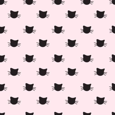 Elle çizilmiş kedi Dikişsiz desen vektör. Moda Kumaş Tekstil tasarımı veya Web duvar kağıdı için sonsuz arka plan Doodle kedi kafaları