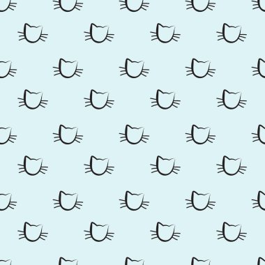 Elle çizilmiş kedi Dikişsiz desen vektör. Moda Kumaş Tekstil tasarımı veya Web duvar kağıdı için sonsuz arka plan Doodle kedi kafaları