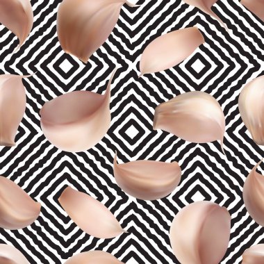 Arka plan üstten görünüm üzerinde gerçekçi sarımsak Seamless modeli. Vektör 3d çizim