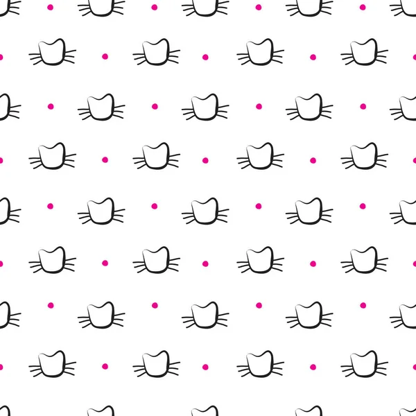 Handritad Katter Vektor Sömlösa Mönster Doodle Cat Huvuden Oändliga Bakgrund — Stock vektor