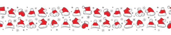 Santa Claus Hats Christmas Long Seamless Pattern Border Holiday Packaging — Stock Vector