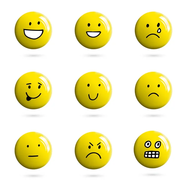 Set Realistic Hand Drawn Vector Emoticon Smile Expression Emotion Isolated - Stok Vektor