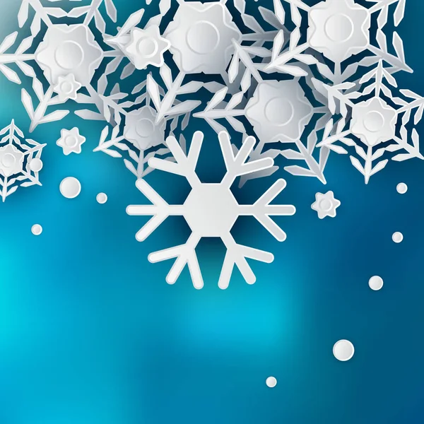 Εικονογράφηση Διάνυσμα Όμορφο Χειμώνα Snowflake Ρεαλιστική Μπλε Φόντο Θολή Για — Διανυσματικό Αρχείο