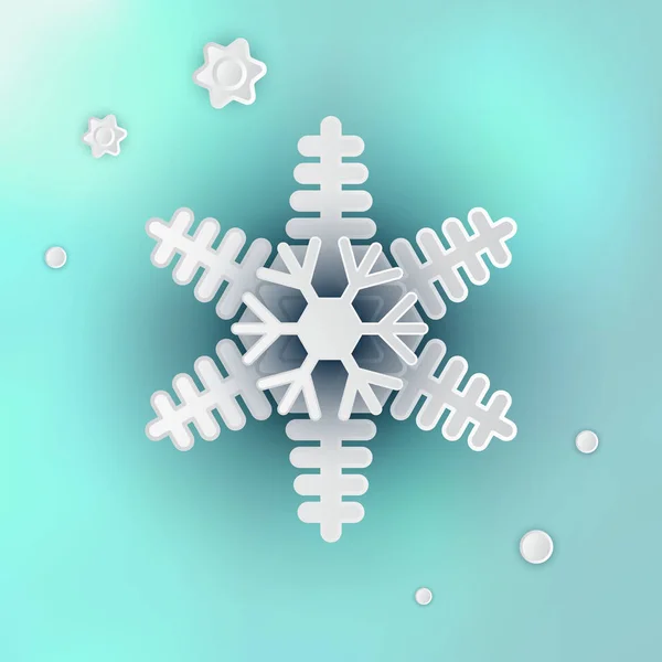 Schöne Winter Schneeflocke Realistische Vektor Illustration Auf Blau Verschwommenem Hintergrund — Stockvektor