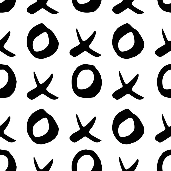 Modèle Sans Couture Dessiné Main Noir Blanc Avec Des Symboles — Image vectorielle