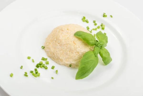 Weißer Teller Mit Feta Käse Der Mezze Mit Knoblauch Grüner — Stockfoto