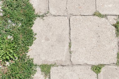 Grey Old Pavement Top View veya Granite Cobblestone Yolu. Antik Tuğla Parke Taşlı Zemin ya da Granit Döşeme Sokağı Büyük Taşlı