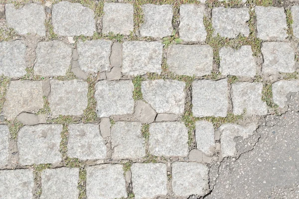 Grey Old Pavement Top View Granite Cobblestone Road Древний Кирпичный — стоковое фото