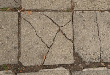 Grey Old Pavement Top View veya Granite Cobblestone Yolu. Antik Tuğla Parke Taşlı Zemin ya da Granit Döşeme Sokağı Büyük Taşlı