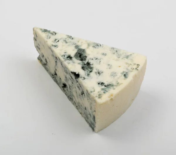 Wedge Gorgonzola Neufchatel Danablue Close Macro Photo Blue Cheese Piece — Stock Photo, Image
