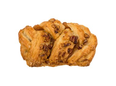 Tatlı puf böreği izole veya pate feuilletee beyaz arka plan üstten görünüm üzerinde örgülü. Taze phyllo hamur içinde reçelli yakın çekim