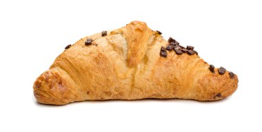 Tatlı puf böreği kruvasan izole veya beyaz zemin üzerine pate feuilletee örgülü. Taze phyllo pasta çikolata parçaları ve reçel içinde ile yakın çekim