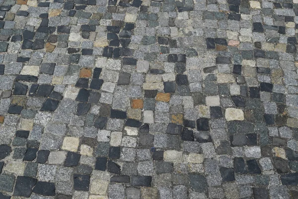 Portuguese Stone Pavement Calcada Portugal Granite Cobblestone Road Top View — стоковое фото